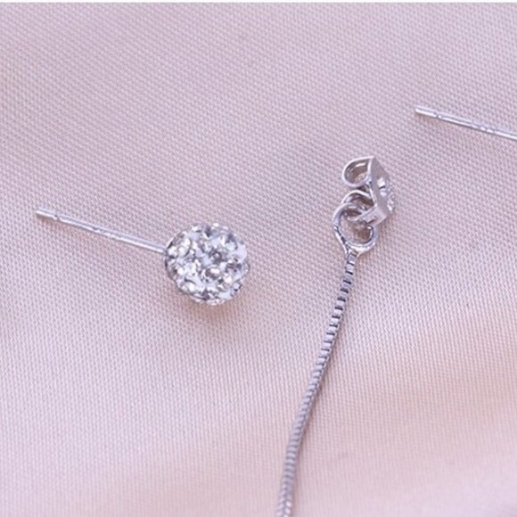 *925 Sterling Silver Diamond Ball Chain Earrings - Picture 8 of 10